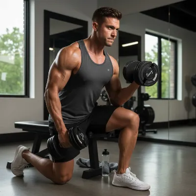 Man performing dumbbell row with Nuobell dumbbells, demonstrating versatility